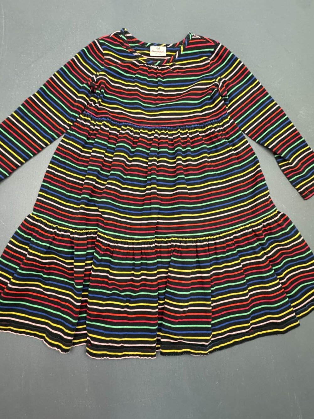 Hanna Andersson Girls Multicolor Long Sleeve Stripe Tiered Dress Cotton Size 130